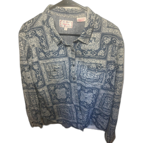 Panhandle Slim Tops - Vintage Panhandle Slim Western Cotton Shirt Bandana Print Button Up Cowgirl XL